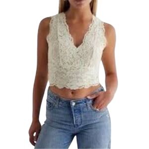 Express Cream Lace V-Neck Smocked Back Tank Size M